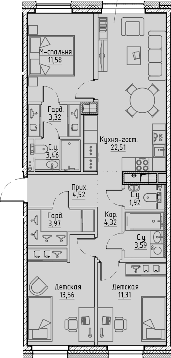 3-комнатная квартира 84.06 м², 3/7 эт., ЖК «LEGENDA Сампсониевский 32»